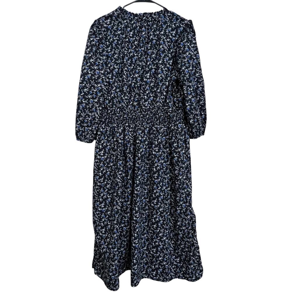 GAP Floral Midi Dress XL Navy Blue Smocked Waist - Picture 2 of 10